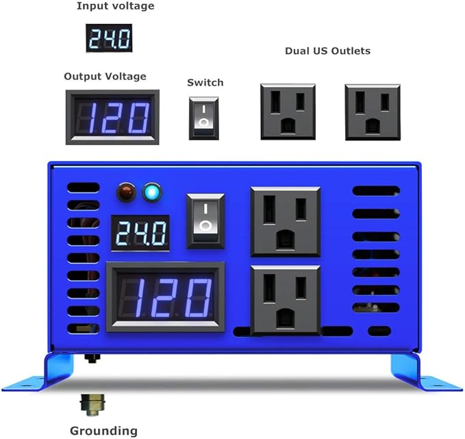 XYZ INVT 800 Watt Pure Sine Wave Inverter 24V DC to 110V 120V AC, 800W Power