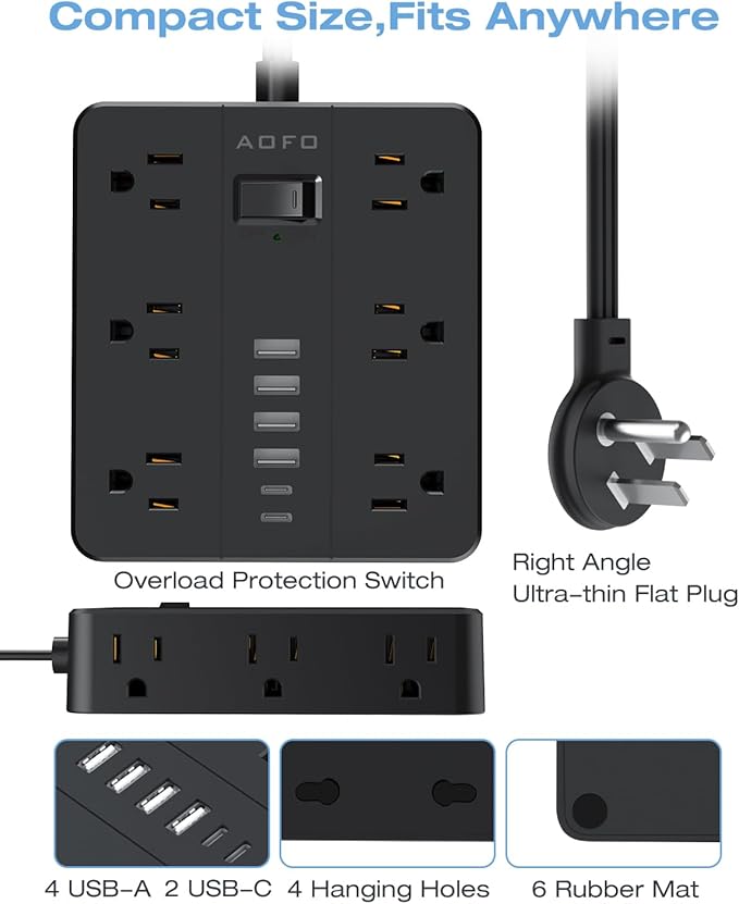 AOFO 15FT Surge Protector Power Strip, 12 AC Outlets