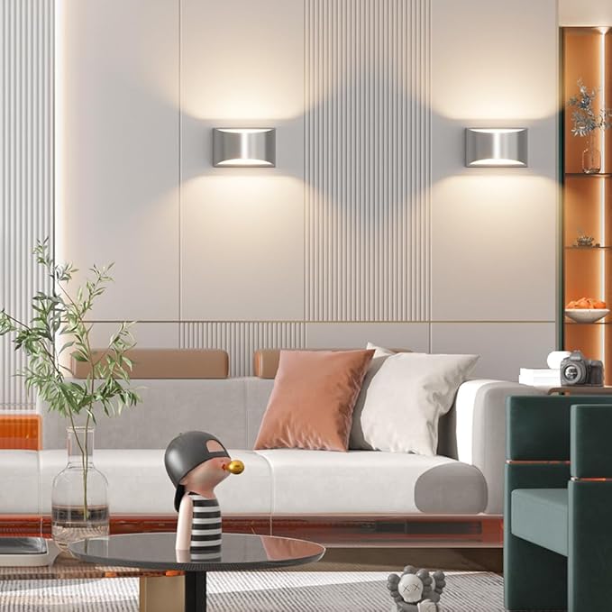 Aipsun Nickel Modern LED Wall Sconce Hardwired Indoor Wall Lights 1 Pack Up and