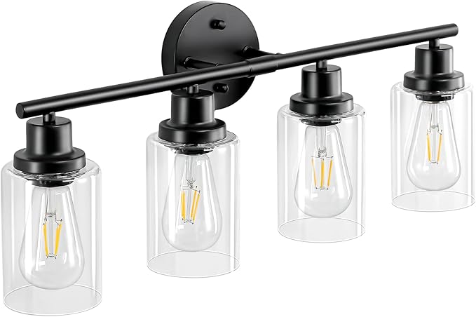 Guliaofo 4-Light Black Bathroom Light Fixtures, E26 Modern Vanity Lights