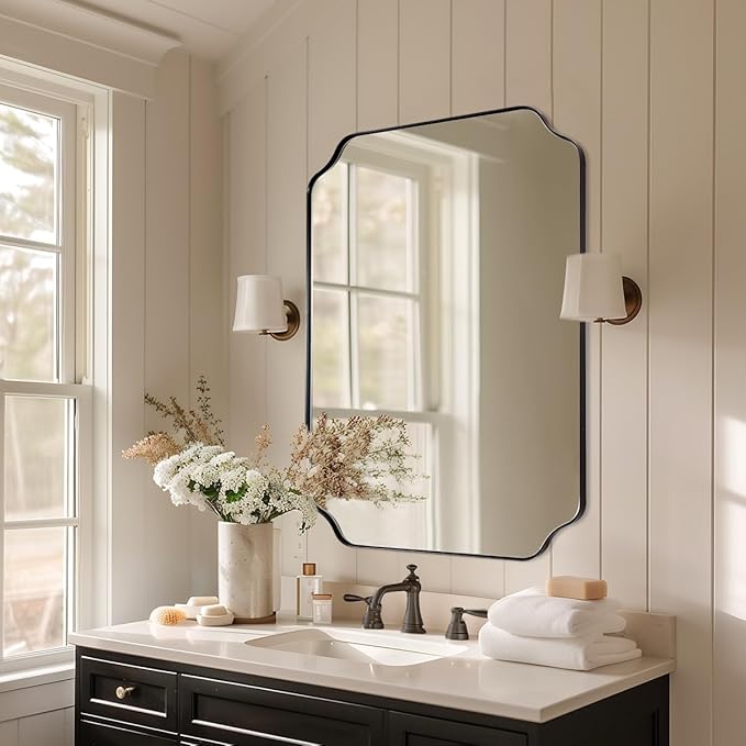 ANDY STAR Black Bathroom Mirror, 22x30 Inch Asymmetrical Mirror, Irregular Wall