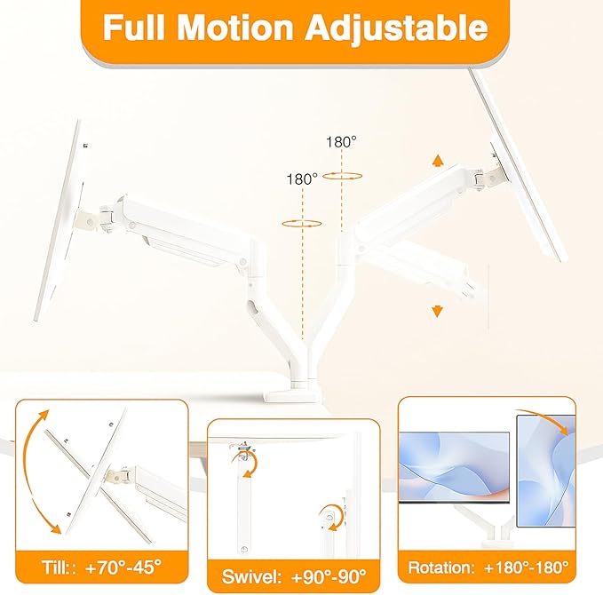 XEVKZO Dual Monitor Arms, Gas Spring Monitor Arms