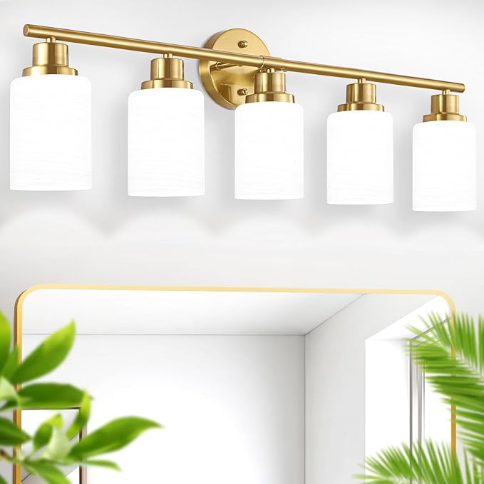 Guliaofo 5-Light Vanity Lights, Brushed Gold Bathroom Light Fixture