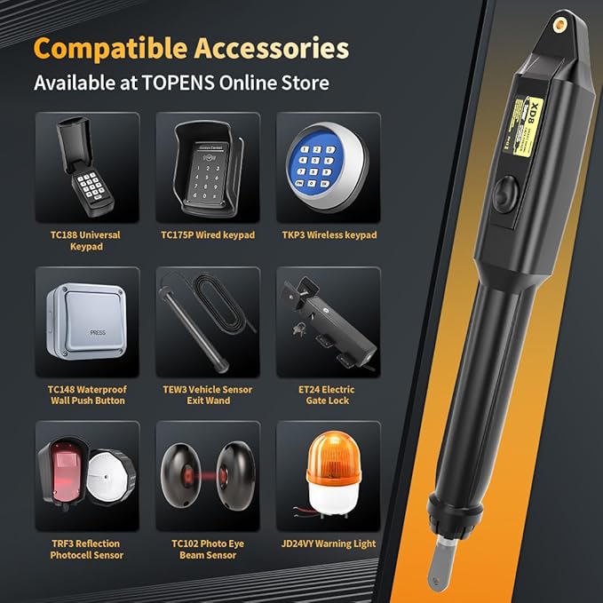 TOPENS XD851 Smart Gate Opener for Heavy Duty Single Swing Gates Up to 18ft