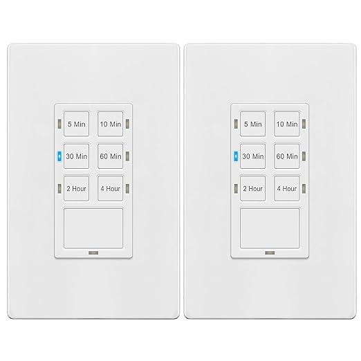TG 4 Hour Countdown Timer Switch, 5-10-30-60 Min, 2-4 Hour, in Wall Timer Switch (2 Pack)