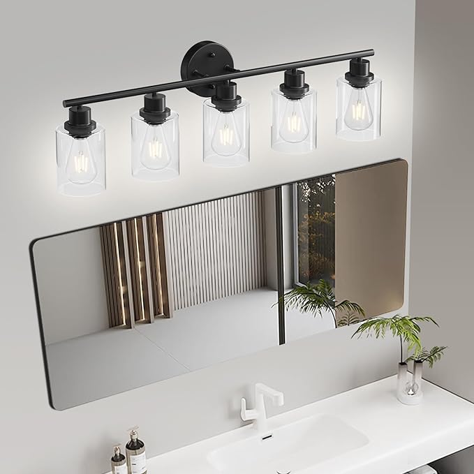 Guliaofo 5-Light Black Bathroom Vanity Lights, E26 Modern Bathroom Light