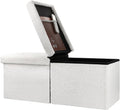 Bsketa Storage Ottoman Bench, 34" Folding Velvet Foot Rest Stool, White