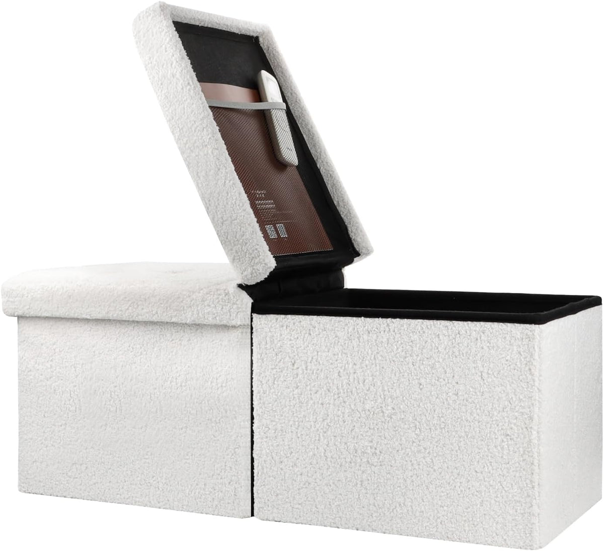 Bsketa Storage Ottoman Bench, 34" Folding Velvet Foot Rest Stool, White