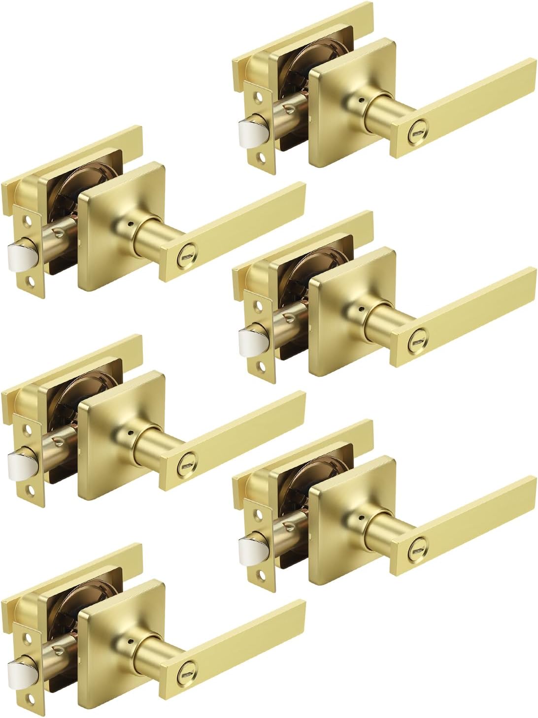 Mengico 6 Pack Gold Privacy Lever Door Handle Interior