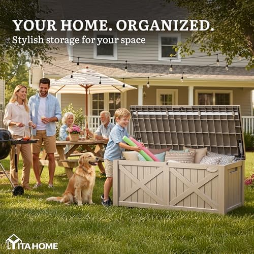 YITAHOME 150 Gallon Large Deck Box with X-Shaped Front