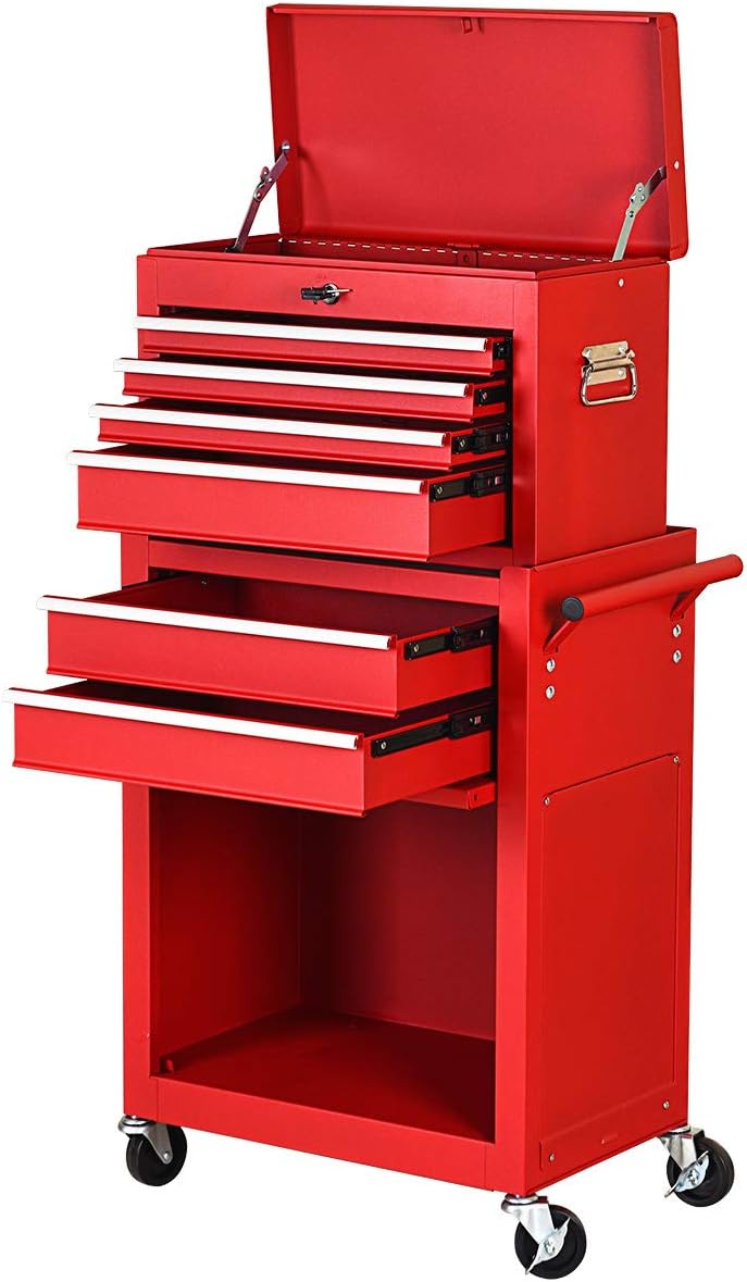 goplus 2pcs rolling tool chest, 6-drawer toolbox set, close-up detail