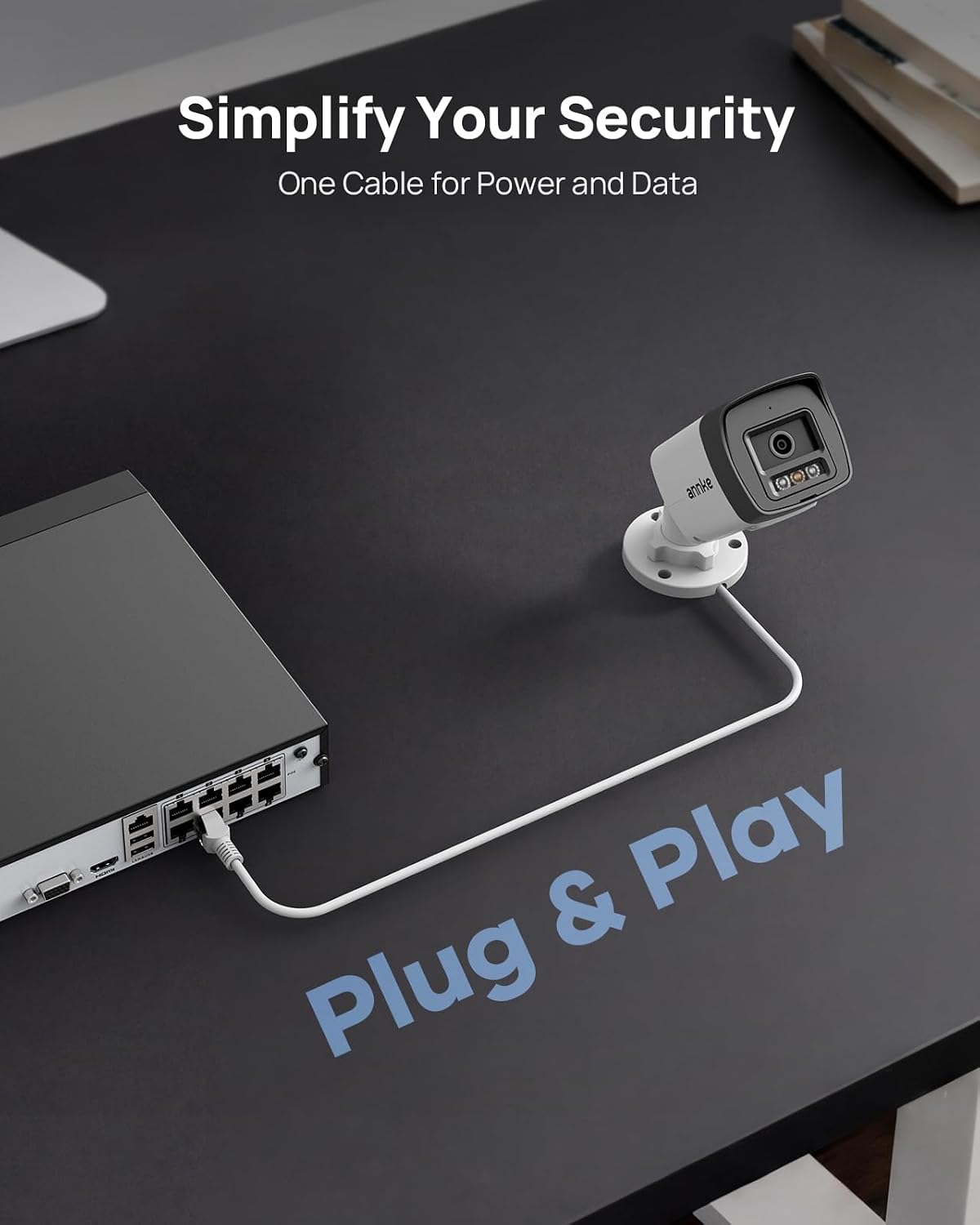 annke 2 pack 3k poe bullet security cameras on a desk or shelf