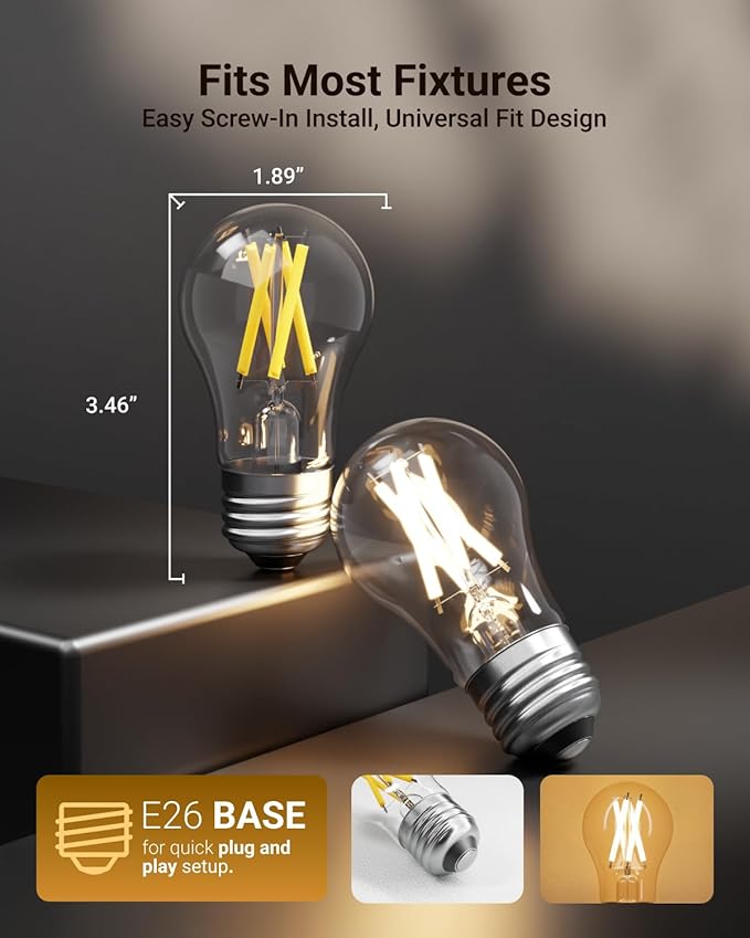 Sunco 40 Pack A15 Light Bulb LED, Edison Style Bulb, Dimmable Vintage Filament