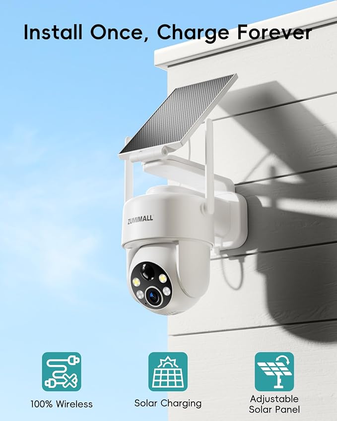 ZUMIMALL 2K Solar Security Cameras Wireless Outdoor | 360° PTZ View Control via