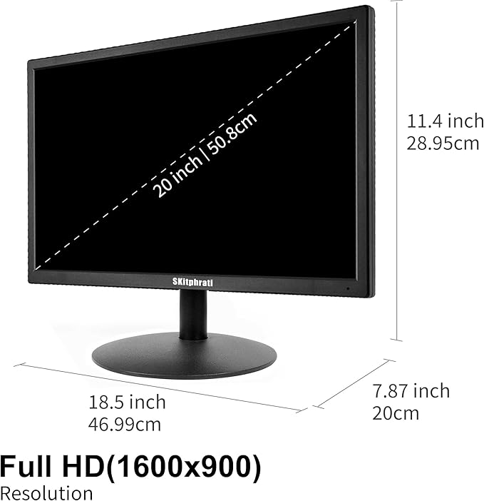 SKitphrati 20" PC Monitor 1600x900 75Hz 5MS HDMI Monitor LED Viewing Angle 95°