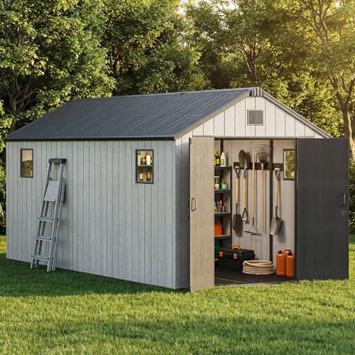Jocoevol Heavy Duty Storage Shed, 8x15FT Resin Outdoor Shed for Backyard