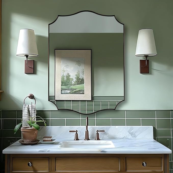 ANDY STAR Scalloped Bathroom Mirror, Antique Bronze Decorative Bathroom Mirrors