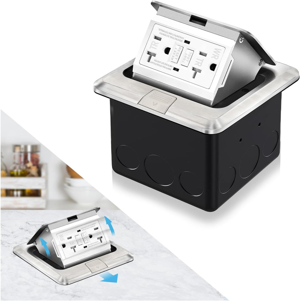 Vagueior Pop-Up Floor Box Kit, 20A Tamper-Weather Resistant Receptacle GFCI