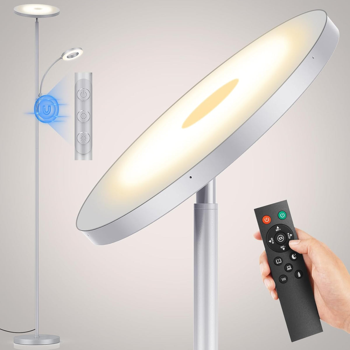marctronic Silver Gray Floor Lamp, 42W 4000LM Super Bright LED Lamp