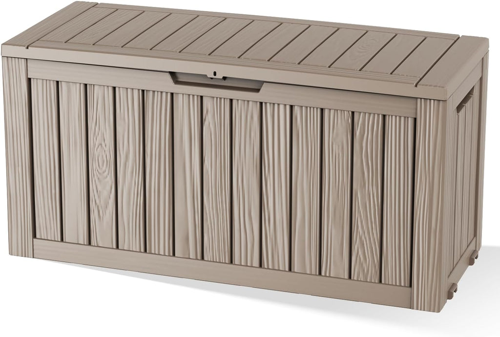 Vixzen 90 Gallon Deck Boxes Outdoor Waterproof, Lockable Resin Storage Box with lid for Furniture Cushions, Weatherproof Containers Outside Storage Boxes for Garden Patio Pool Tools(Grey, 90 Gallon)
