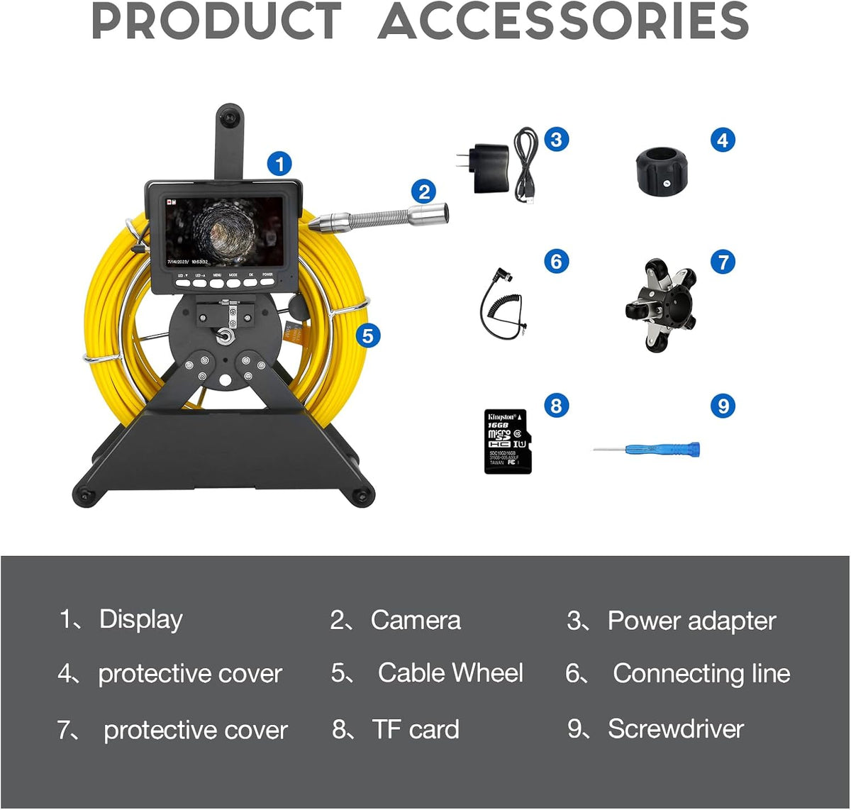 sewer camera 100ft/30m,drain camera with 12pcs light, 4.3" on a desk or shelf