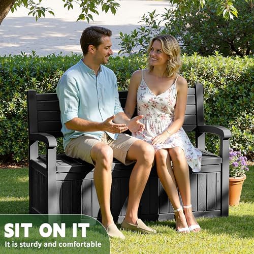 80 Gallon Outdoor Storage Bench,Waterproof Resin Deck Box with Seat