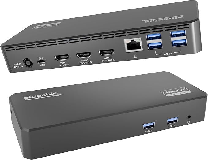 Plugable USB C Triple Display Docking Station | 100W PD, 3x HDMI, 6x USB 5Gbps