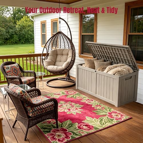 151 Gallon Large Resin Outdoor Storage Box, Waterproof Deck Box, Lockable Deck Container with Reinforced Support, Outdoor Chest for Patio Accessories, Outdoor Cushions, Garden Tools, Taupe Gray