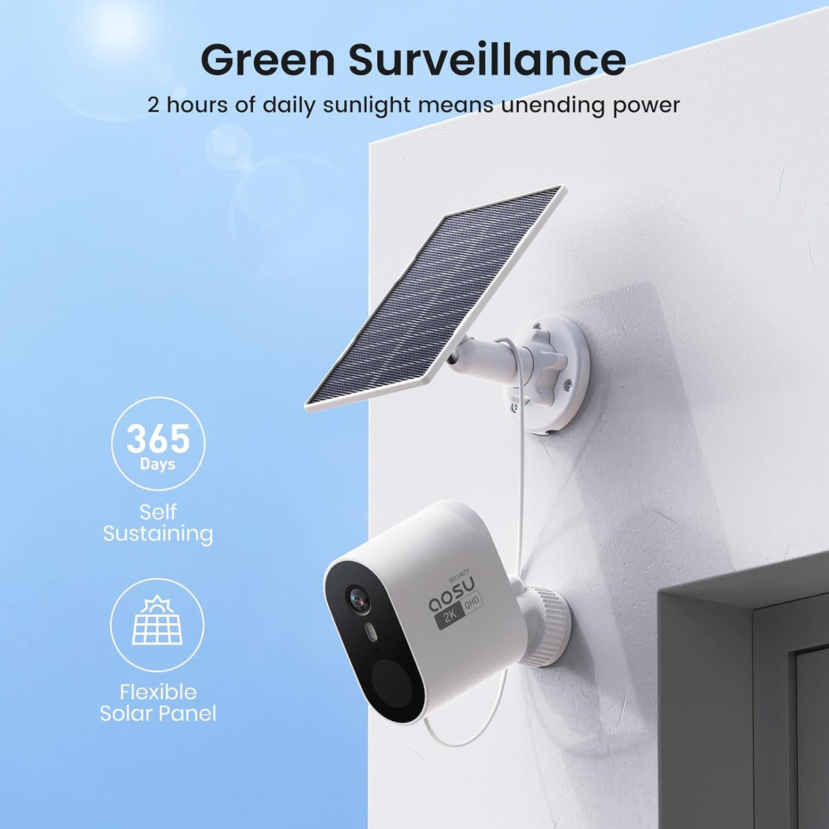 aosu 2k qhd solar security cameras wireless outdoor, side view