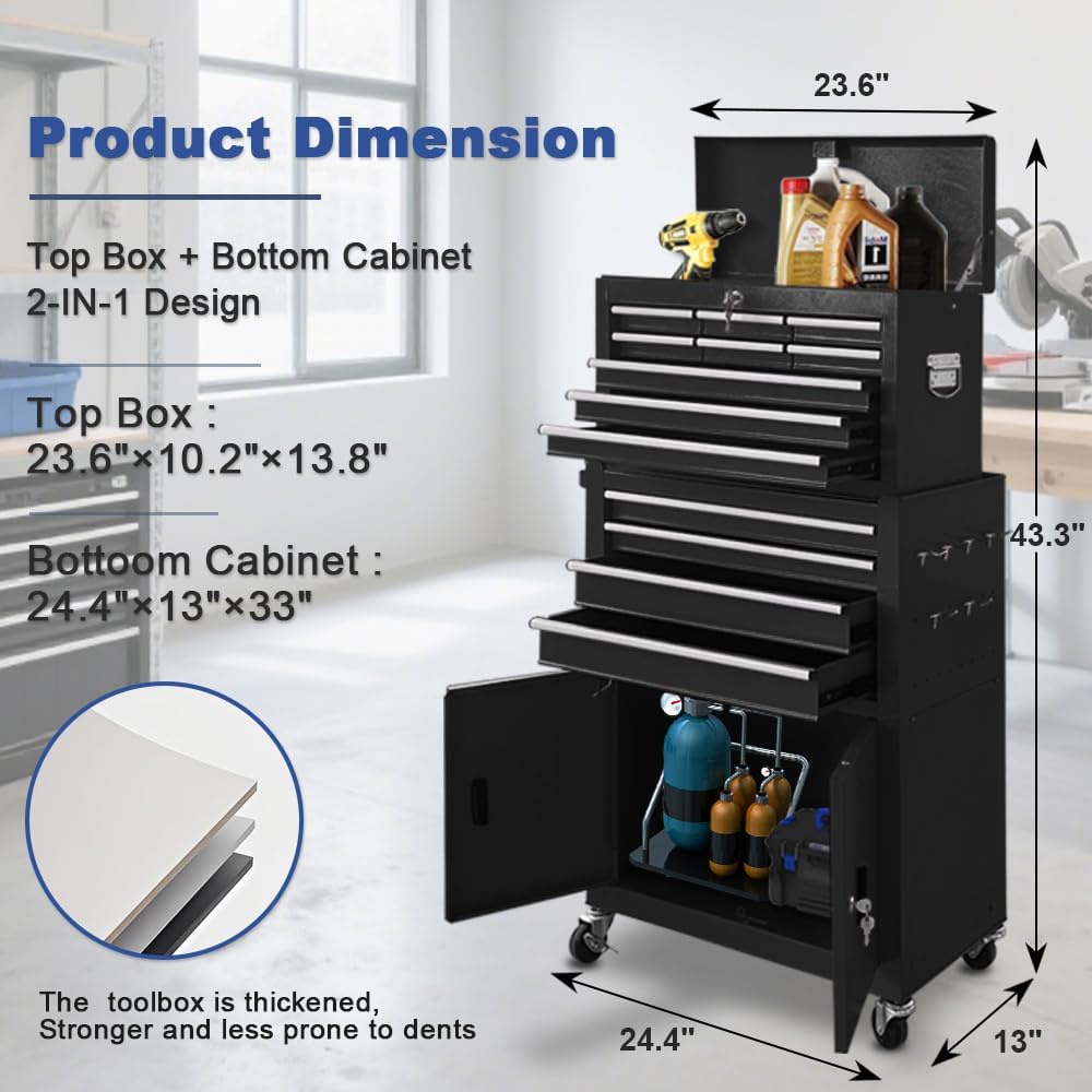 13-drawer rolling tool chest, 2 in 1 detachable, close-up detail