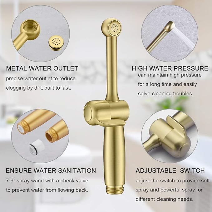 Handheld Bidet Toilet Sprayer, Brass Hand Held Bidet Attachment Cloth Diaper