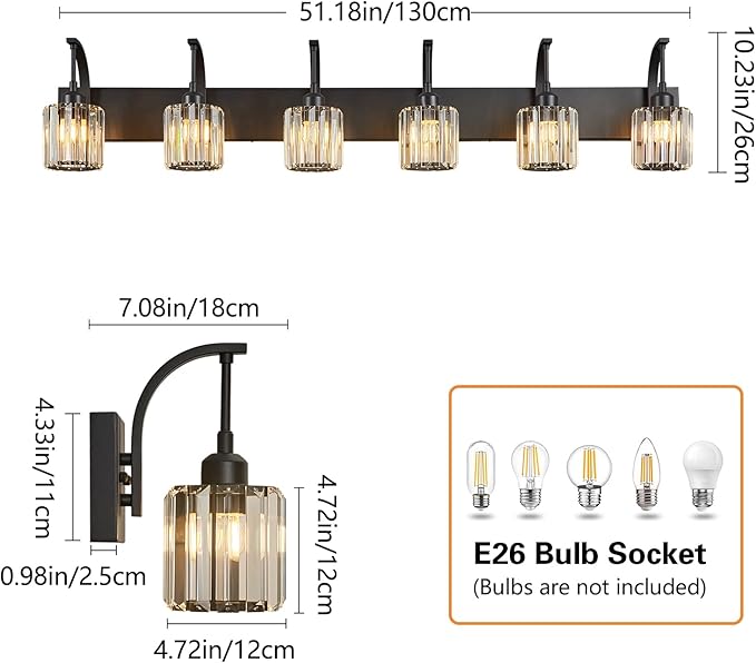 FDPBY 6-Light Crystal Vanity Light, 51.18" Long Over Mirror Lighting