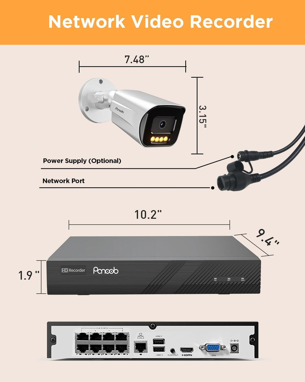poe nvr security camera system 5mp with 2tb on a desk or shelf