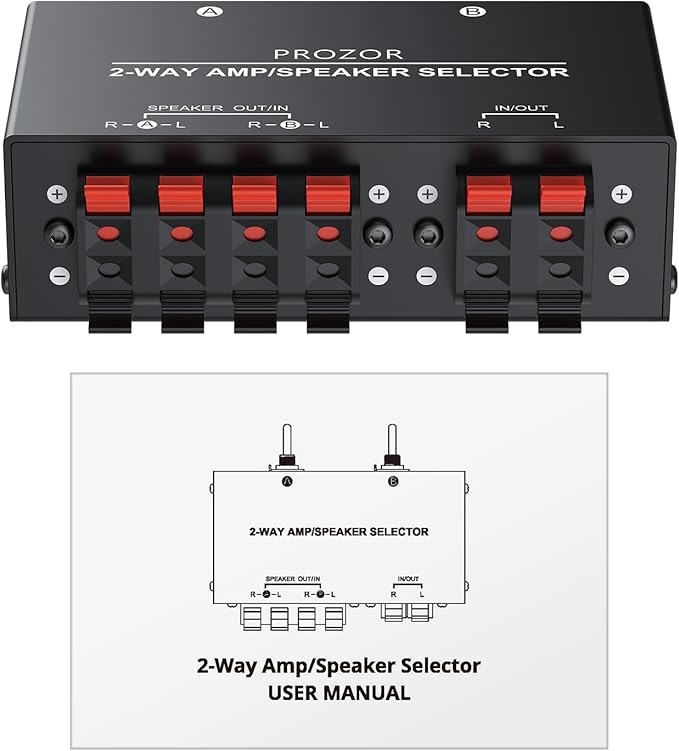 PROZOR 2-Zone Speaker Switch Box, 2-Way Amp/Speaker Selector