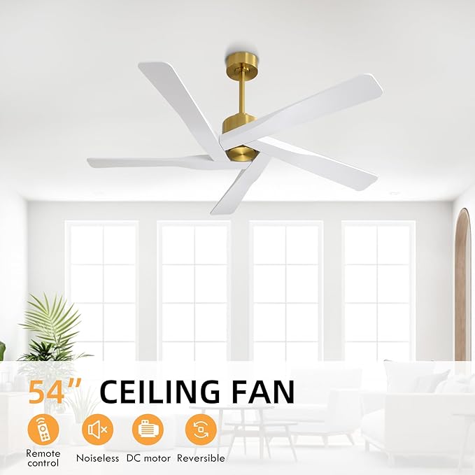WINGBO 54" ABS DC Ceiling Fan No Light, 5 Blade ABS Plastic Ceiling Fan