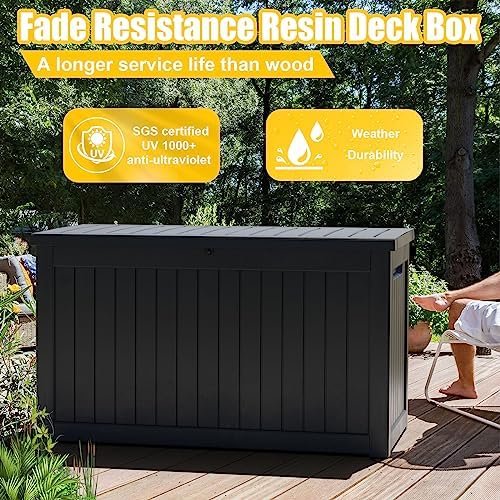 DRATO 280 Gallon Deck Box, Outdoor Large Waterproof Resin Storage Box with Lockable Lid for Patio Cushions, Gardening Tools (Black, 280 Gallon)