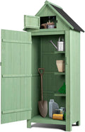 VINGLI Outdoor Wooden Storage Shed, Garden Shed Outside Tool Cabinet with Safety Latch, Patio Storage Organizer (Light Green)