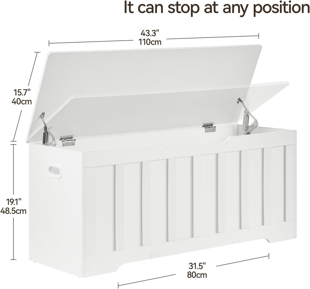 vankiley 43.3" storage chest extra large, storage bench.(white), close-up detail