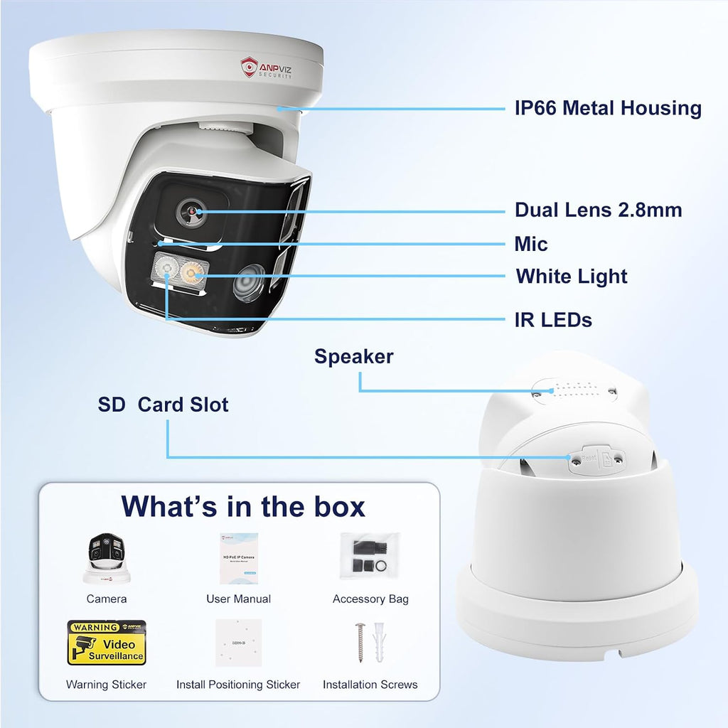 anpviz 4k 8mp dual lens poe ip security, front angle view