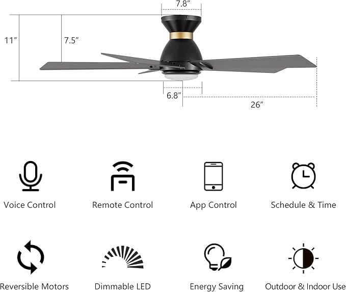 SMAAIR 52 Inch Smart Ceiling Fan