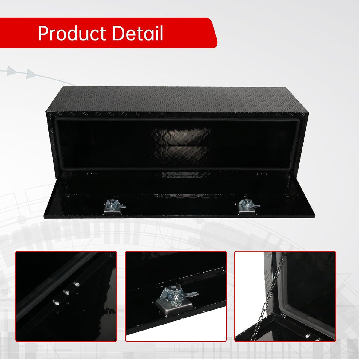 60'' inch aluminum underbody truck box with t-handle, side view