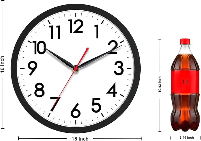 AKCISOT 16 Inch Wall Clock Large Silent Non-Ticking Wall Clocks Battery Operated