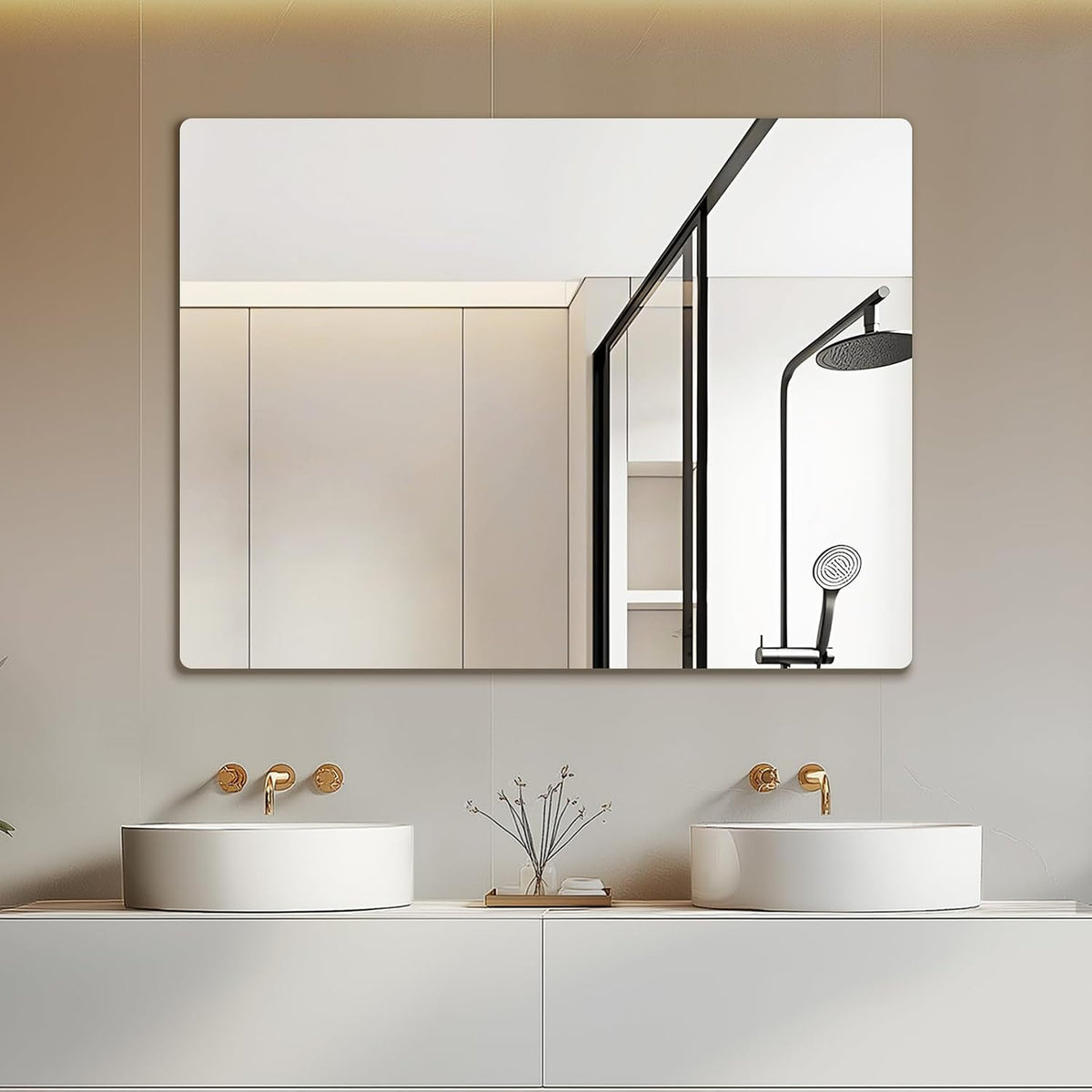 Mirrorons 40 x 30 Bathroom Mirror, Rounded Corner Frameless Mirror, Modern