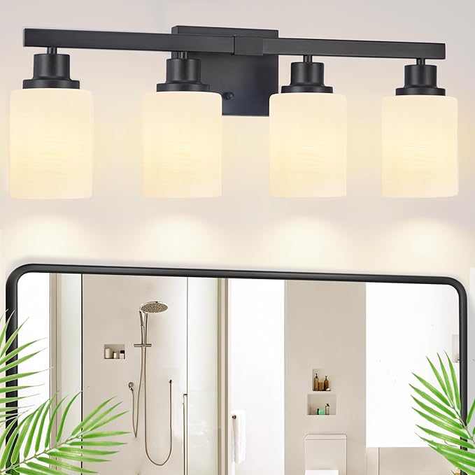 DIKAIDA Bathroom Light Fixtures, 4-Light Matte Black Bathroom Vanity Lights