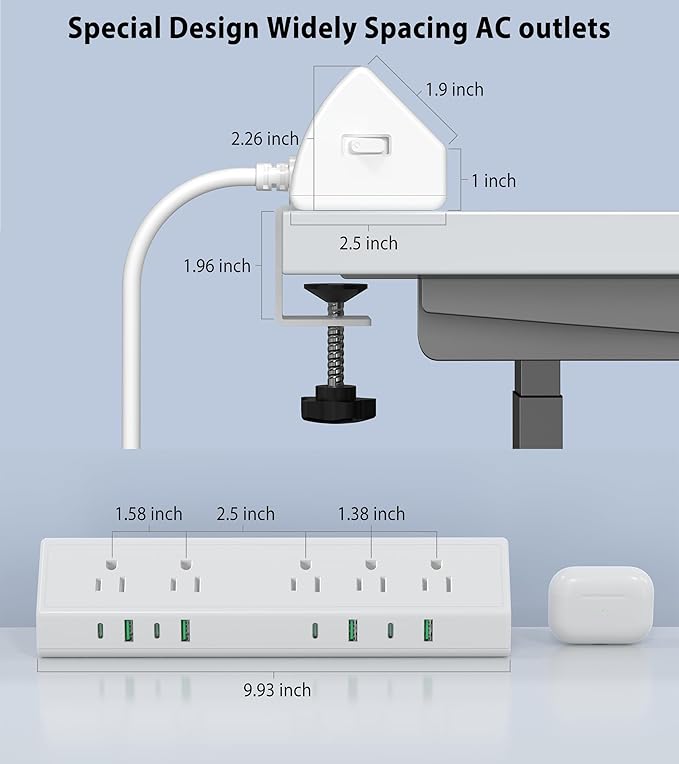 Jgstkcity Desk Clamp Power Strip, 45W Fast Charging Station, 4 USB-C, 4 USB-A