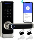 Smart Front Door Lock with Lever Handle, Keyless Entry Keypad Fingerprint Deadbolt, APP Control Biometric Electronic Digital Touchscreen Knob Set