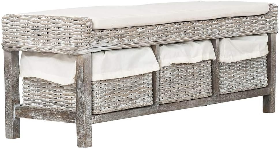 SAFAVIEH Kobutsu Wood Storage Bench, 47.2" White/White Washed FOX6537A
