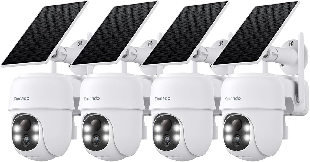 Cinnado 2K Outdoor Cameras for Home Security Solar Powered White B6 4 Pack