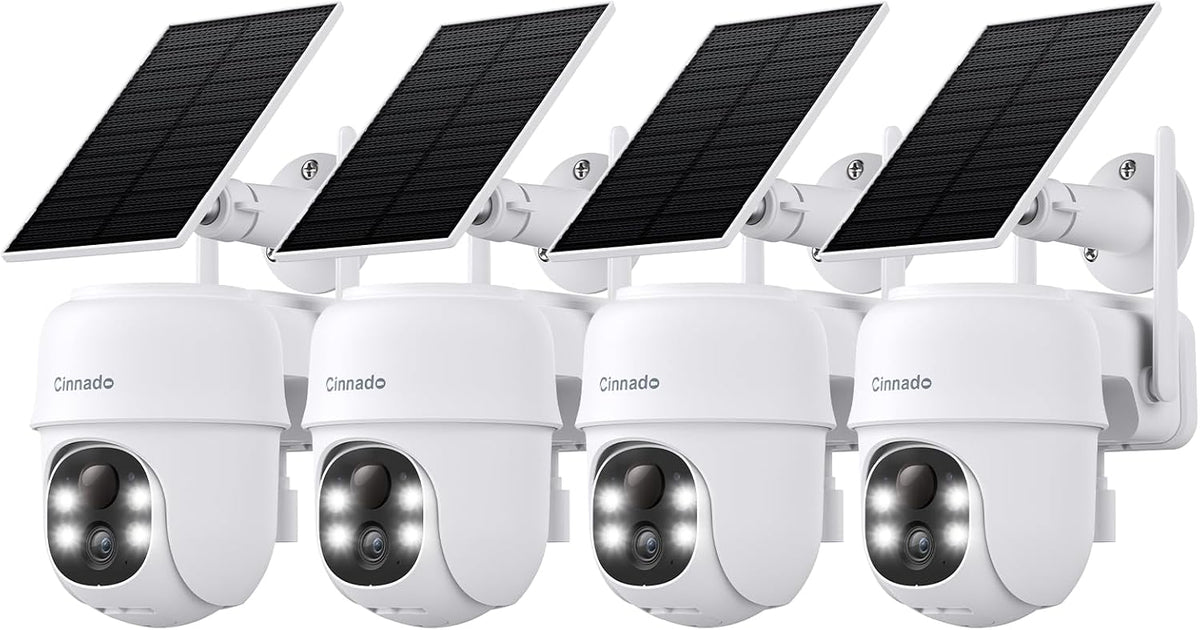 Cinnado 2K Outdoor Cameras for Home Security Solar Powered White B6 4 Pack