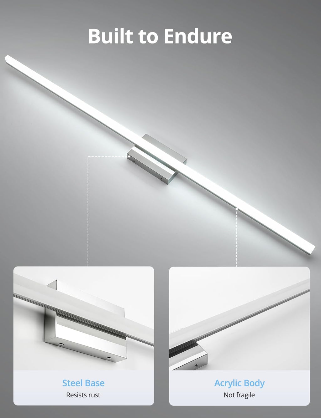 Bathroom Vanity Light Fixtures Above Mirror, Modern Wall Lamp Chrome | 48 Inch Extra-Long, Gentle Shadow Free, Linear Design, for Makeup, Simple Slim, Splash-Resistant, 6000K Cool White, 1 Pack